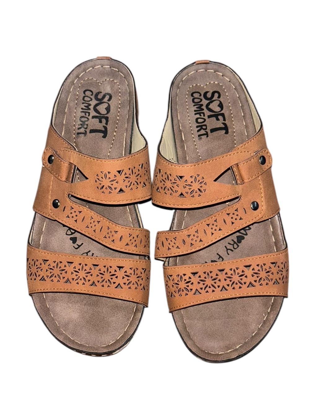 Soft Comfort Brown Memory Foam Laser Cut Slide Sandals Size 7